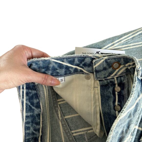 Revolve Boyish Corey Striped Raw Hemline Casual Cotton Denim Mini Skirt Size 25 - Picture 3 of 8